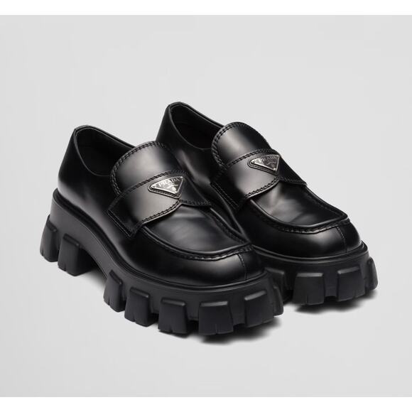 Prada - Brushed Leather Monolith Loafers - Black - Size 41 (10 Women’s) - Picture 1 of 13